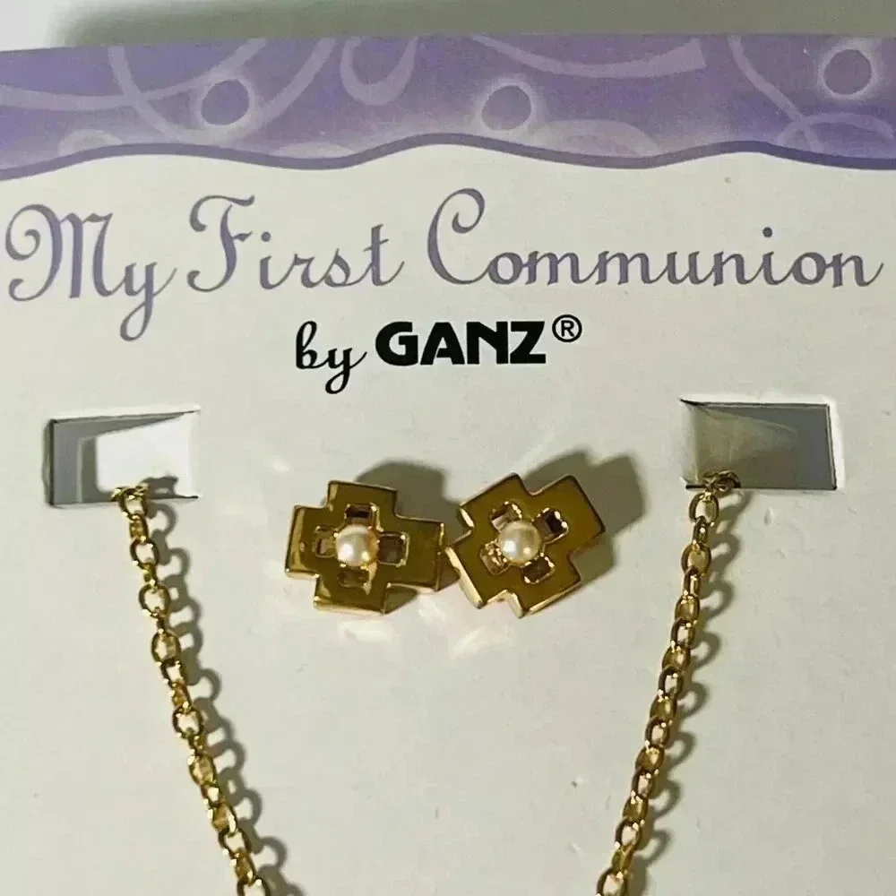 My First Communion by Ganz - Earrings and Pendant Set Gold Tone